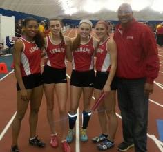 Lenape's record-setting sprint med team with coach Gerald Richardson.